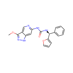 COc1n[nH]c2cc(NC(=O)N[C@@H](c3ccccc3)c3ccco3)ncc12 ZINC000209357071