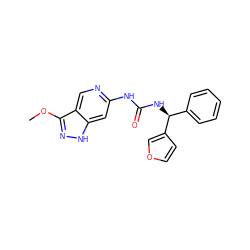 COc1n[nH]c2cc(NC(=O)N[C@@H](c3ccccc3)c3ccoc3)ncc12 ZINC001772609245