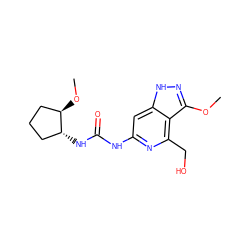 COc1n[nH]c2cc(NC(=O)N[C@@H]3CCC[C@H]3OC)nc(CO)c12 ZINC001772597373