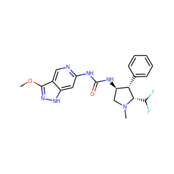 COc1n[nH]c2cc(NC(=O)N[C@@H]3CN(C)[C@@H](C(F)F)[C@H]3c3ccccc3)ncc12 ZINC001772650477