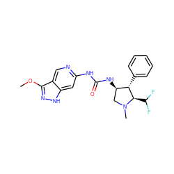 COc1n[nH]c2cc(NC(=O)N[C@@H]3CN(C)[C@H](C(F)F)[C@H]3c3ccccc3)ncc12 ZINC001772619825