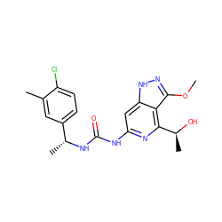 COc1n[nH]c2cc(NC(=O)N[C@H](C)c3ccc(Cl)c(C)c3)nc([C@H](C)O)c12 ZINC001772581054