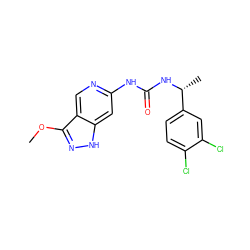 COc1n[nH]c2cc(NC(=O)N[C@H](C)c3ccc(Cl)c(Cl)c3)ncc12 ZINC001772617427