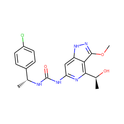 COc1n[nH]c2cc(NC(=O)N[C@H](C)c3ccc(Cl)cc3)nc([C@H](C)O)c12 ZINC001772603957