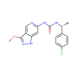 COc1n[nH]c2cc(NC(=O)N[C@H](C)c3ccc(Cl)cc3)ncc12 ZINC001772633865