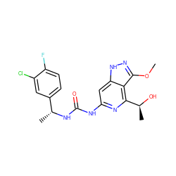 COc1n[nH]c2cc(NC(=O)N[C@H](C)c3ccc(F)c(Cl)c3)nc([C@H](C)O)c12 ZINC001772601382