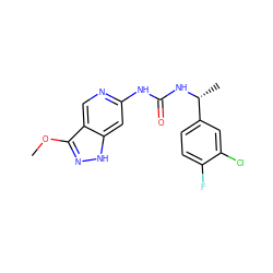 COc1n[nH]c2cc(NC(=O)N[C@H](C)c3ccc(F)c(Cl)c3)ncc12 ZINC001772650593