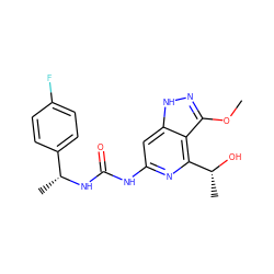 COc1n[nH]c2cc(NC(=O)N[C@H](C)c3ccc(F)cc3)nc([C@@H](C)O)c12 ZINC000209357226