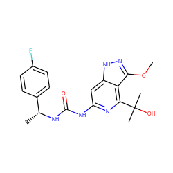 COc1n[nH]c2cc(NC(=O)N[C@H](C)c3ccc(F)cc3)nc(C(C)(C)O)c12 ZINC000209357156