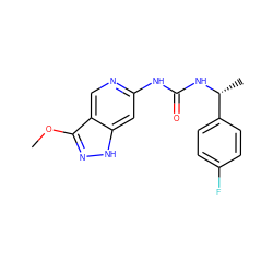 COc1n[nH]c2cc(NC(=O)N[C@H](C)c3ccc(F)cc3)ncc12 ZINC000209396752