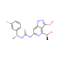 COc1n[nH]c2cc(NC(=O)N[C@H](C)c3cccc(Cl)c3)nc([C@H](C)O)c12 ZINC001772588150