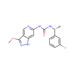 COc1n[nH]c2cc(NC(=O)N[C@H](C)c3cccc(Cl)c3)ncc12 ZINC001772622563