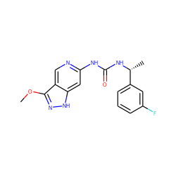 COc1n[nH]c2cc(NC(=O)N[C@H](C)c3cccc(F)c3)ncc12 ZINC001772575712