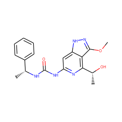 COc1n[nH]c2cc(NC(=O)N[C@H](C)c3ccccc3)nc([C@@H](C)O)c12 ZINC001772645093