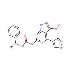 COc1n[nH]c2cc(NC(=O)N[C@H](C)c3ccccc3)nc(-c3cn[nH]c3)c12 ZINC001772610899