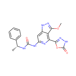 COc1n[nH]c2cc(NC(=O)N[C@H](C)c3ccccc3)nc(-c3n[nH]c(=O)o3)c12 ZINC001772601000