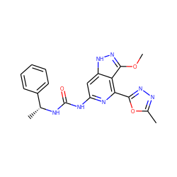 COc1n[nH]c2cc(NC(=O)N[C@H](C)c3ccccc3)nc(-c3nnc(C)o3)c12 ZINC000209363202