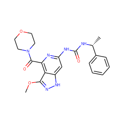 COc1n[nH]c2cc(NC(=O)N[C@H](C)c3ccccc3)nc(C(=O)N3CCOCC3)c12 ZINC001772617217