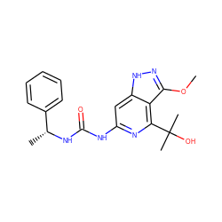 COc1n[nH]c2cc(NC(=O)N[C@H](C)c3ccccc3)nc(C(C)(C)O)c12 ZINC000209357118