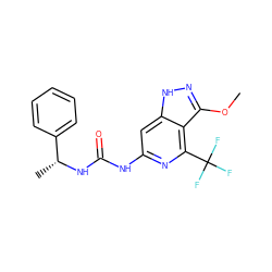 COc1n[nH]c2cc(NC(=O)N[C@H](C)c3ccccc3)nc(C(F)(F)F)c12 ZINC000209327809
