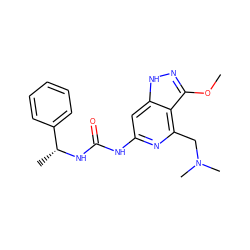 COc1n[nH]c2cc(NC(=O)N[C@H](C)c3ccccc3)nc(CN(C)C)c12 ZINC000209322930