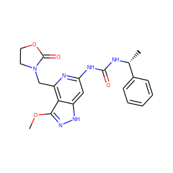 COc1n[nH]c2cc(NC(=O)N[C@H](C)c3ccccc3)nc(CN3CCOC3=O)c12 ZINC001772655008