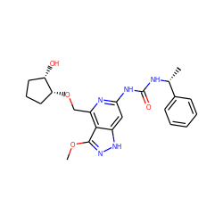 COc1n[nH]c2cc(NC(=O)N[C@H](C)c3ccccc3)nc(CO[C@@H]3CCC[C@@H]3O)c12 ZINC001772639468