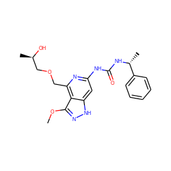 COc1n[nH]c2cc(NC(=O)N[C@H](C)c3ccccc3)nc(COC[C@@H](C)O)c12 ZINC001772583511