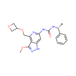 COc1n[nH]c2cc(NC(=O)N[C@H](C)c3ccccc3)nc(COC3COC3)c12 ZINC001772582706