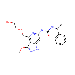 COc1n[nH]c2cc(NC(=O)N[C@H](C)c3ccccc3)nc(COCCO)c12 ZINC001772593480