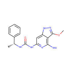 COc1n[nH]c2cc(NC(=O)N[C@H](C)c3ccccc3)nc(N)c12 ZINC000209363299