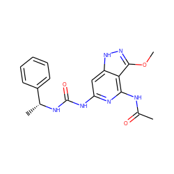 COc1n[nH]c2cc(NC(=O)N[C@H](C)c3ccccc3)nc(NC(C)=O)c12 ZINC001772575706