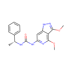 COc1n[nH]c2cc(NC(=O)N[C@H](C)c3ccccc3)nc(OC)c12 ZINC001772574137