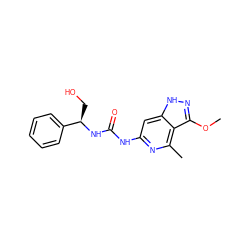 COc1n[nH]c2cc(NC(=O)N[C@H](CO)c3ccccc3)nc(C)c12 ZINC000209402724