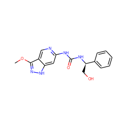 COc1n[nH]c2cc(NC(=O)N[C@H](CO)c3ccccc3)ncc12 ZINC000209396896