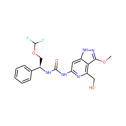 COc1n[nH]c2cc(NC(=O)N[C@H](COC(F)F)c3ccccc3)nc(CO)c12 ZINC001772578485