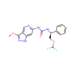 COc1n[nH]c2cc(NC(=O)N[C@H](COC(F)F)c3ccccc3)ncc12 ZINC001772629025