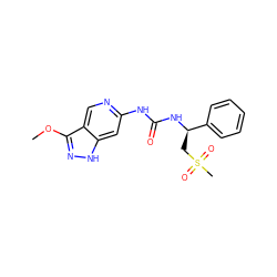 COc1n[nH]c2cc(NC(=O)N[C@H](CS(C)(=O)=O)c3ccccc3)ncc12 ZINC001772649414