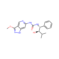 COc1n[nH]c2cc(NC(=O)N[C@H](c3ccccc3)[C@H](O)C(C)C)ncc12 ZINC001772624218