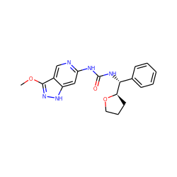 COc1n[nH]c2cc(NC(=O)N[C@H](c3ccccc3)[C@H]3CCCO3)ncc12 ZINC001772651785