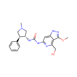 COc1n[nH]c2cc(NC(=O)N[C@H]3CN(C)C[C@@H]3c3ccccc3)nc(CO)c12 ZINC001772598994