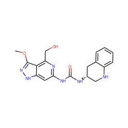 COc1n[nH]c2cc(NC(=O)N[C@H]3CNc4ccccc4C3)nc(CO)c12 ZINC001772613946