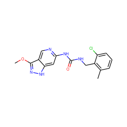 COc1n[nH]c2cc(NC(=O)NCc3c(C)cccc3Cl)ncc12 ZINC001772656190