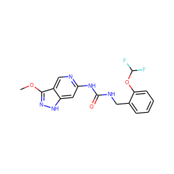 COc1n[nH]c2cc(NC(=O)NCc3ccccc3OC(F)F)ncc12 ZINC001772632543