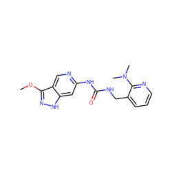 COc1n[nH]c2cc(NC(=O)NCc3cccnc3N(C)C)ncc12 ZINC001772629141