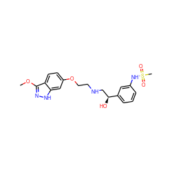 COc1n[nH]c2cc(OCCNC[C@H](O)c3cccc(NS(C)(=O)=O)c3)ccc12 ZINC000034390966