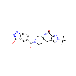 COc1n[nH]c2ccc(C(=O)N3CCC4(CC3)Cc3cn(C(C)(C)C)nc3C(=O)N4)cc12 ZINC000261119032