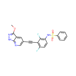 COc1n[nH]c2ncc(C#Cc3c(F)ccc(NS(=O)(=O)c4ccccc4)c3F)cc12 ZINC001772596827