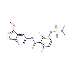 COc1n[nH]c2ncc(NC(=O)c3c(F)ccc(NS(=O)(=O)N(C)C)c3F)cc12 ZINC000072182492