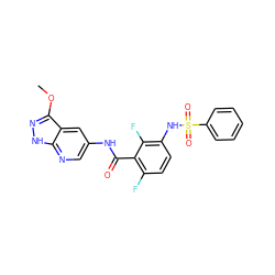 COc1n[nH]c2ncc(NC(=O)c3c(F)ccc(NS(=O)(=O)c4ccccc4)c3F)cc12 ZINC000072181201